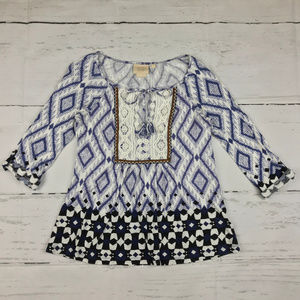 Vanessa Virginia Anthropologie womens S blue print popover blouse shirt